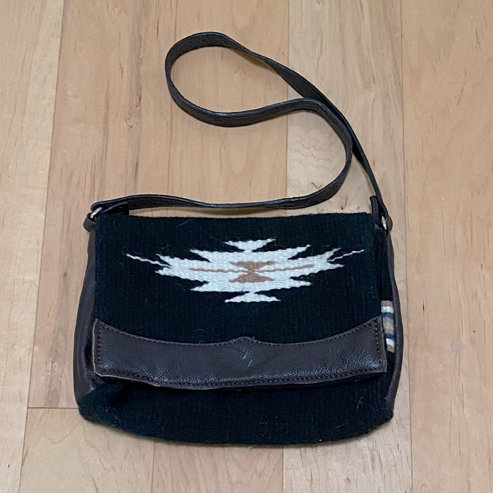 Vintage Woven Wool & Leather Shoulderbag - 90s Boho Style.